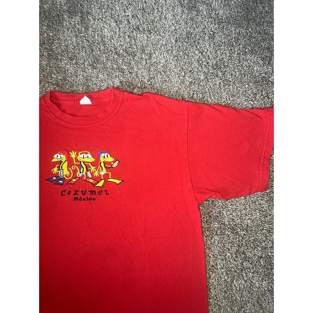 Vintage Cozumel Mexico T Shirt Men's Large Red Embroidered Tourist Y2K Made Mex